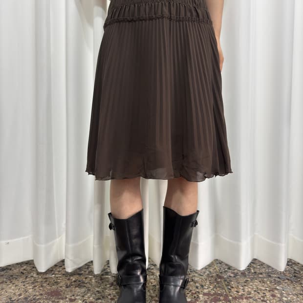 brown pleats midi skirt