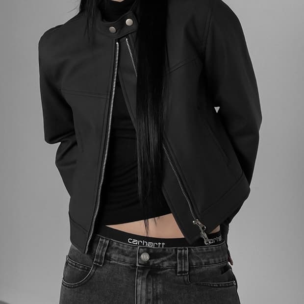 바이너리원 메이번 바이커 레더자켓 블랙