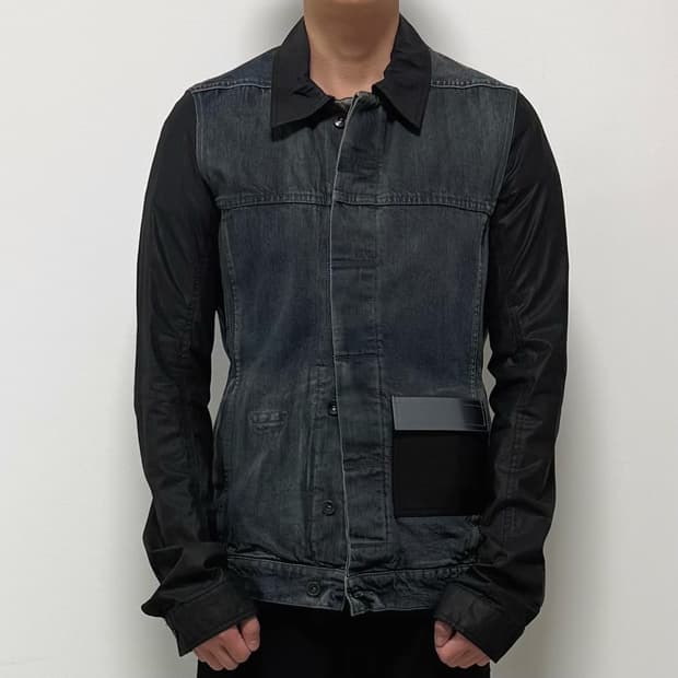 릭오웬스 15SS 다크쉐도우 가죽 데님 자켓 허슬러 블루