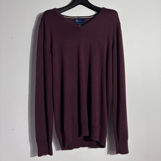 프레드페리 버건디 브이넥 니트 스웨터 (무료배송)