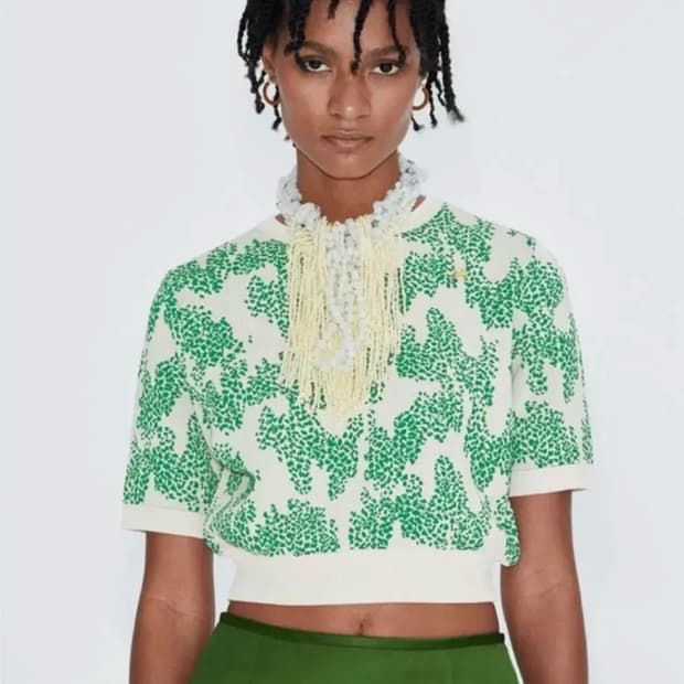 렉토 RECTO 선라이즈 자카드 니트 반팔 S