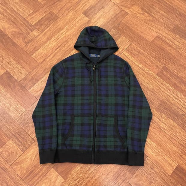 폴로 블랙와치 니트 후드집업