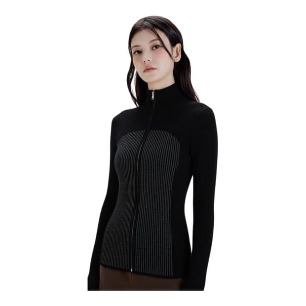 Y-3 하프집업 리브드 니트집업