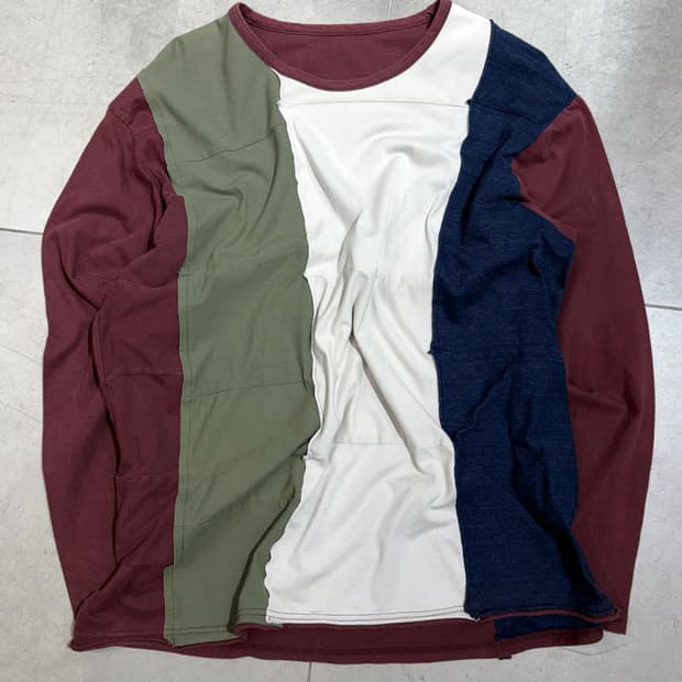 ground y 요지 야마모토 코튼 패치워크 슬리브 티셔츠