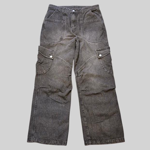 32~33인치 절개패턴 워싱그레이 카고데님팬츠 