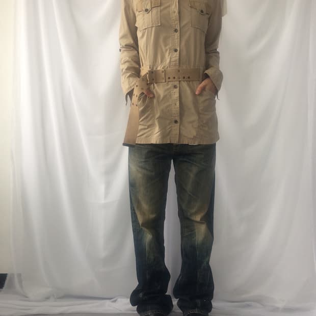 Belted lace trimming pocket point jacket