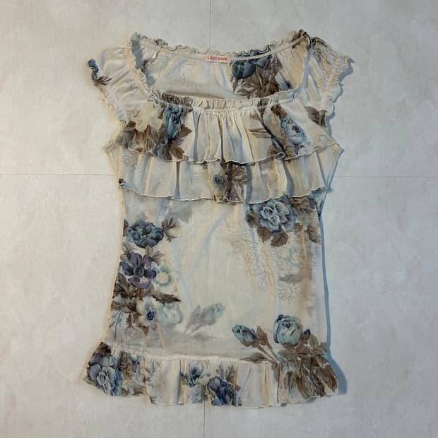 l'est rose blue flower frill blouse