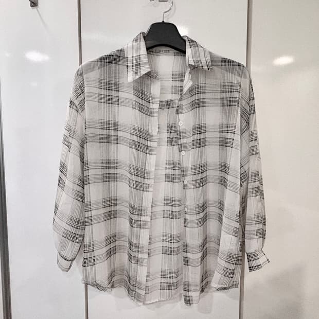 오버핏 시스루 체크 셔츠