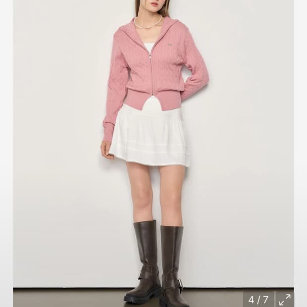 제너럴아이디어 시그니처 케이블 후드집업 핑크