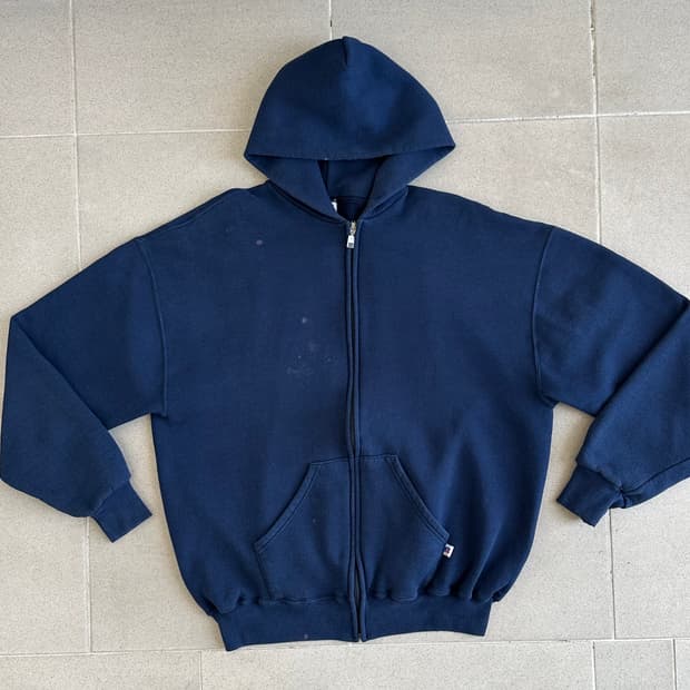 90s 빈티지 러셀 후드집업 네이비 XL 페인팅
