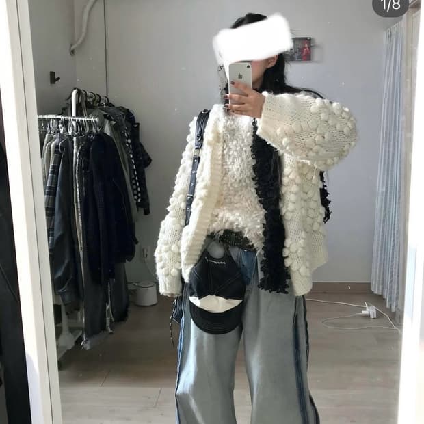 미라이클립 빈티지 코디 세트 폼폼니트 화이트 핀터 크리스마스