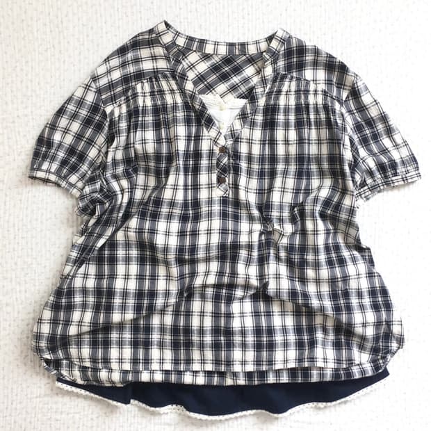 JPN/ 체크 반팔 블라우스 레이어드블라우스 모리룩블라우스 모리걸블라우스