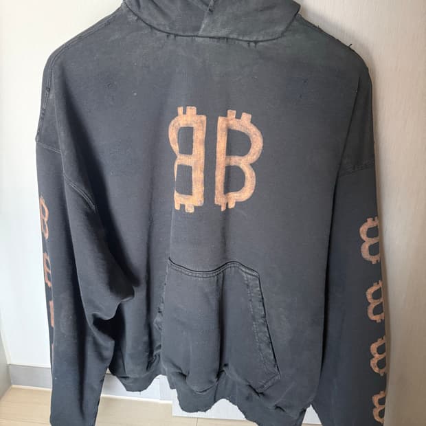 발렌시아가 크립토 로고 프린트 코튼 저지 후드 티셔츠