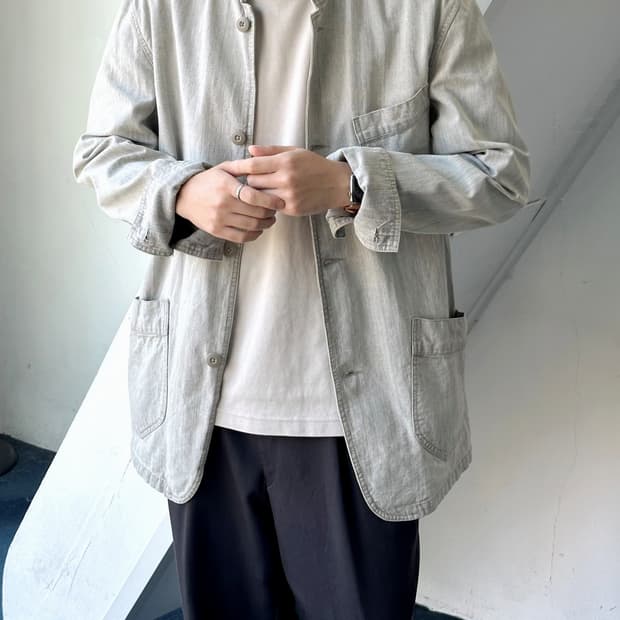 Denim stand collar work jacket