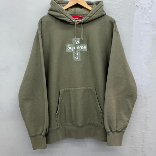 Supreme 크로스 박스로고 헤비 스웻 후디