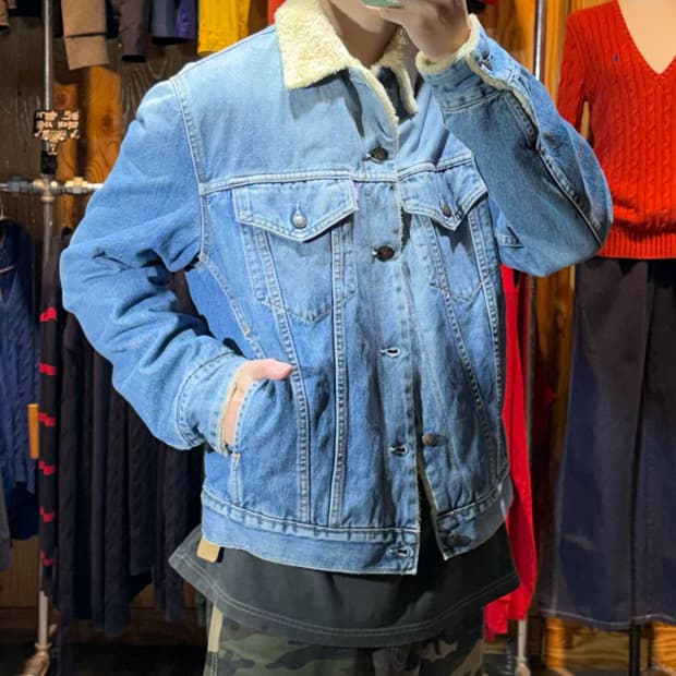 L 리바이스 울프 카라 워시드 데님자켓