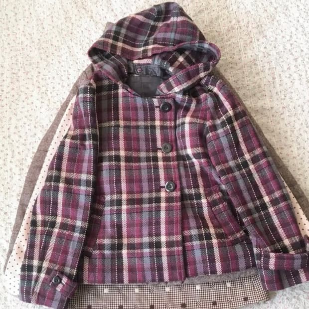 체크 언발 버튼 후드 자켓