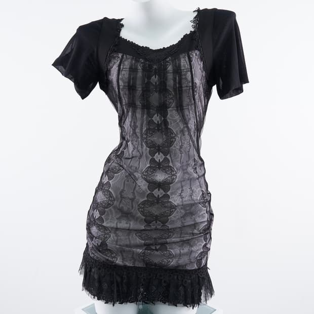 Ozz ONESTE 고딕 블랙 레이스 디테일 원피스