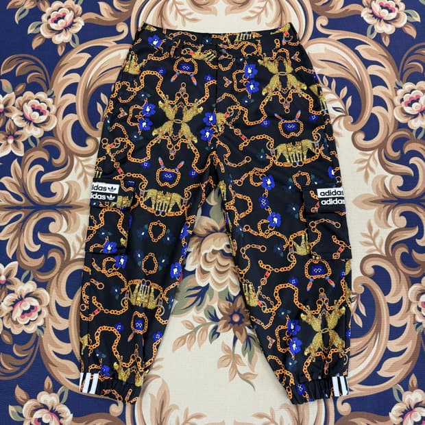 (우먼즈 L)아디다스 블랙 레오파드 체인 카고 조거팬츠