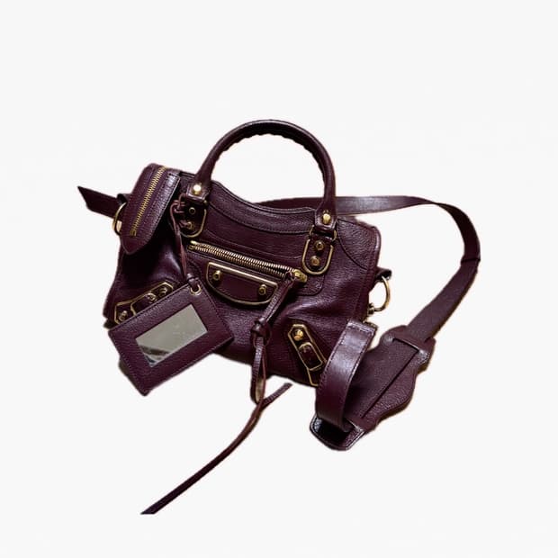 발렌시아가 모터백 시티백 미니 버건디