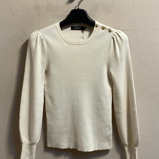 로렌 랄프로렌 숄더 버튼 립 니트 탑