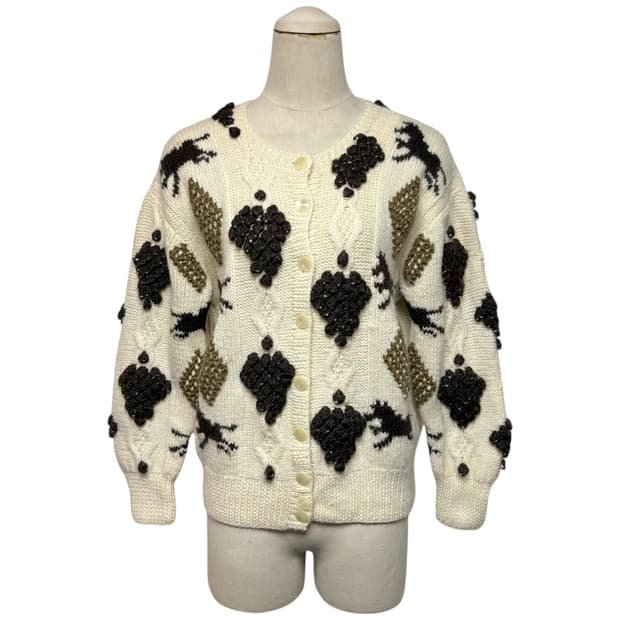 3670 핸드니트 울100 폼폼 니트가디건