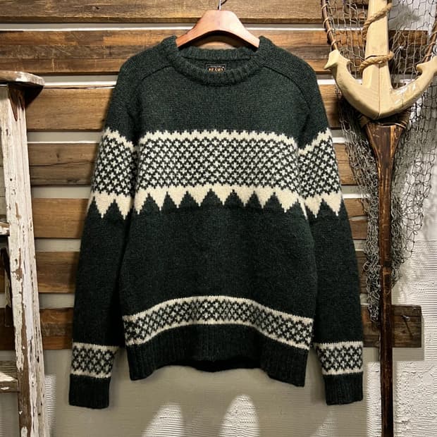 [L]BEAMS 빔즈 플러스 그린 버드아이 패턴 울 니트