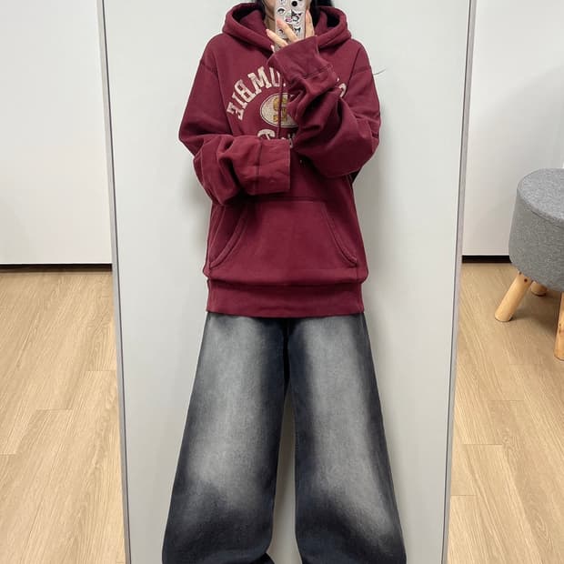 아베크롬비 빅로고 버건디 후드티