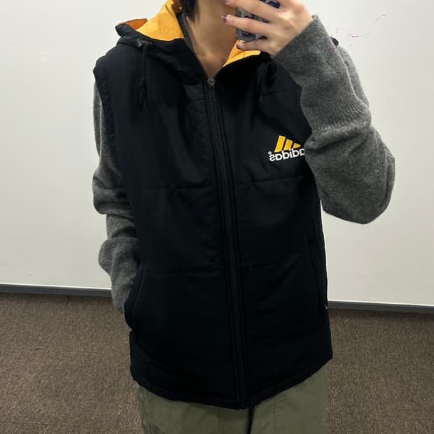 Adidas 아디다스 백포인트 옐로우 블랙 배색 후드조끼