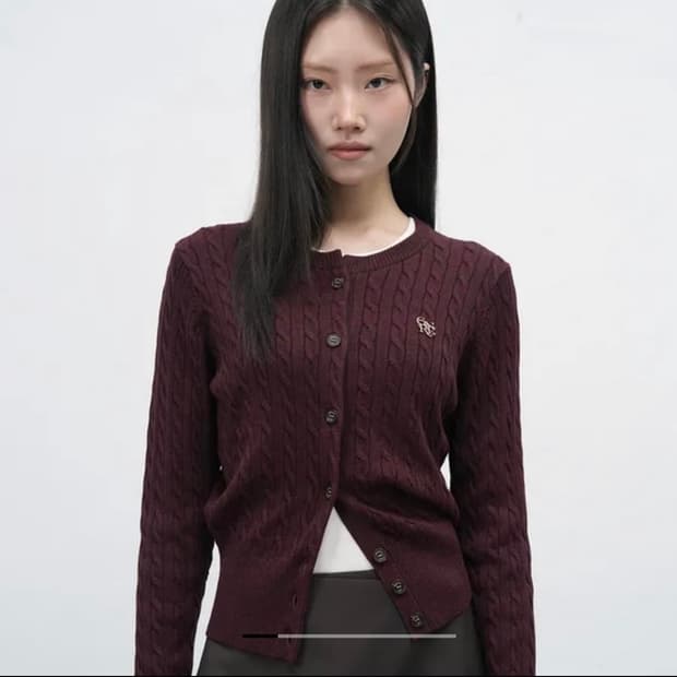 제너럴아이디어 울 케이블 가디건 버건디