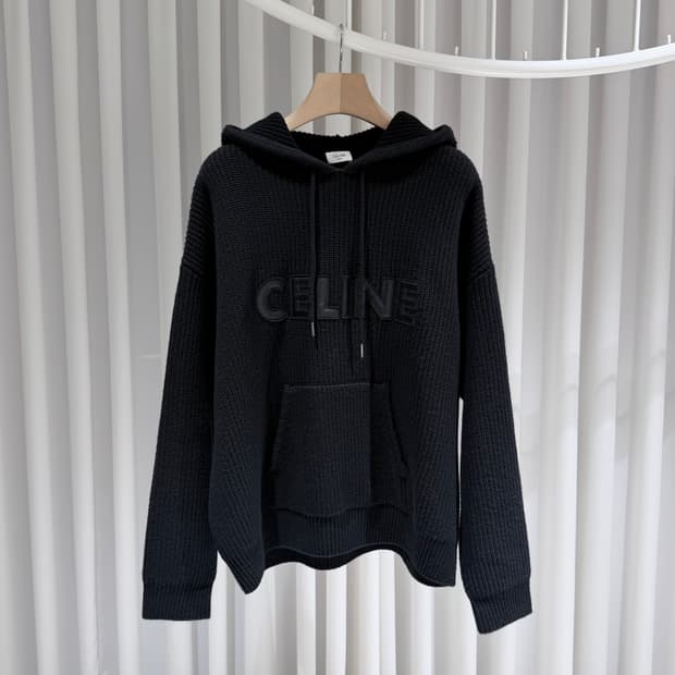 (A+/S) / 셀린느 로고 레더패치 모노크롬 울니트 후드 블랙