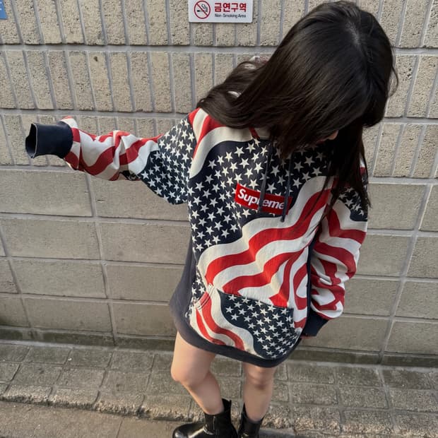 Supreme 14F/W 성조기 박스로고 후드티