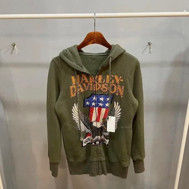 빈티지 큐빅 카키후드집업