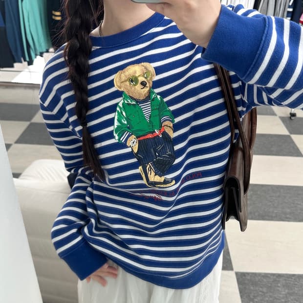 폴로 랄프로렌 스트라이프 폴로베어 맨투맨 