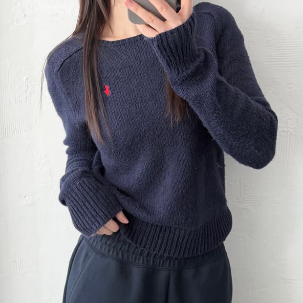 Polo 폴로 랄프로렌 신형 레드 포니 네이비 코튼 라운드넥 니트