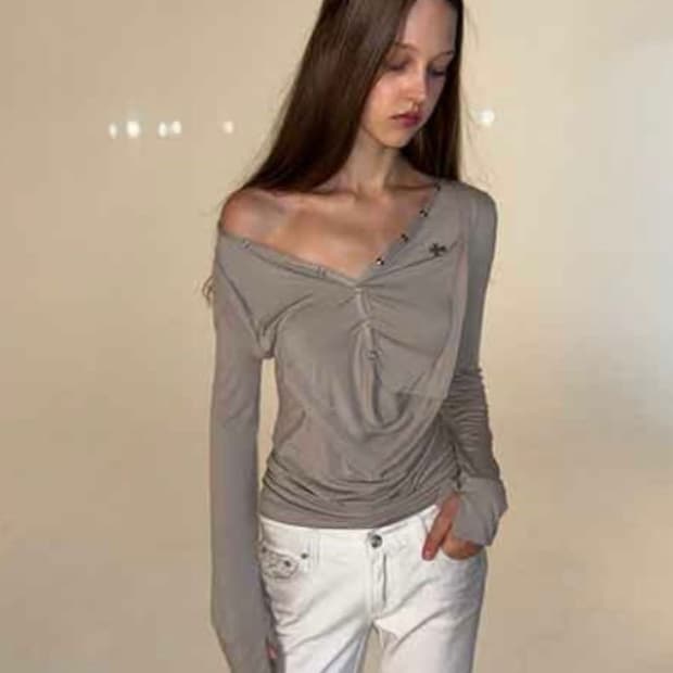 2000 archives DRAPED HENLEY TOP (MOCHA)