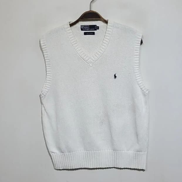 (95) 랄프로렌 폴로 니트조끼 화이트 로고 베스트 브이넥 