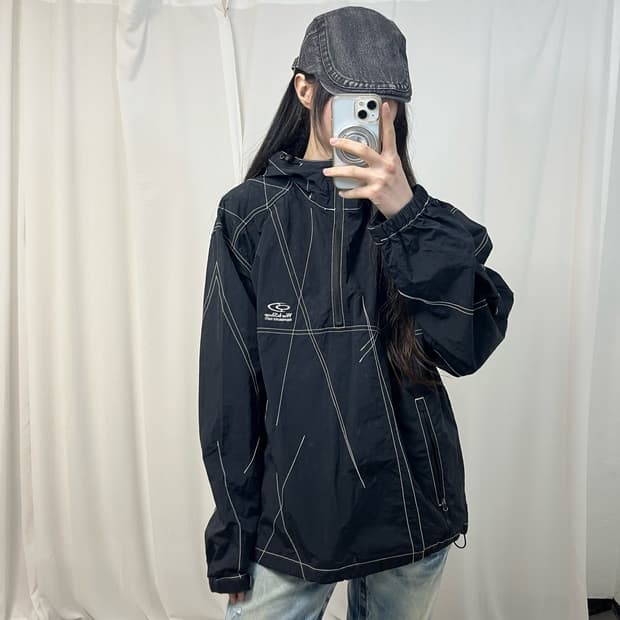Travel Black Stitch Anorak