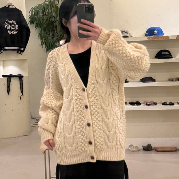 빈티지 케이블 니트 가디건 아이보리 U404