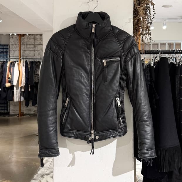 디스퀘어드2 08FW 블랙 레더 다운 바이커 자켓