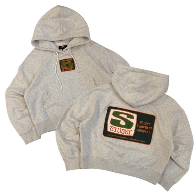 스투시 21FW 박스로고 크롭 후드티 그레이