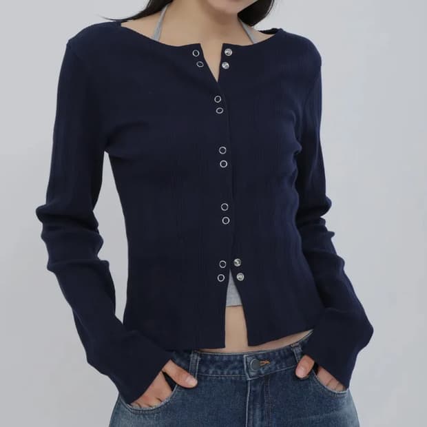 칙스 스냅 가디건 네이비