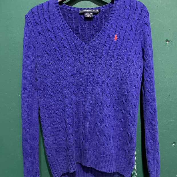 폴로 꽈베기니트 브이넥 퍼플M