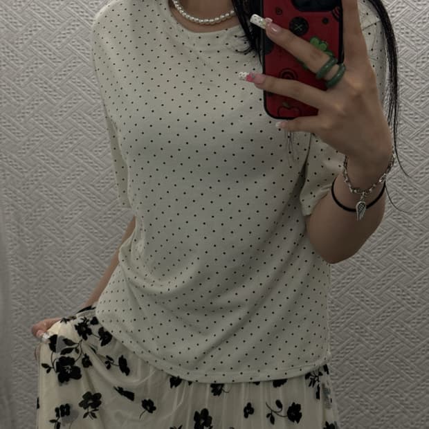 빈티지 레트로 캐주얼 키치 폴카 도트 땡땡이 반팔티 K0485