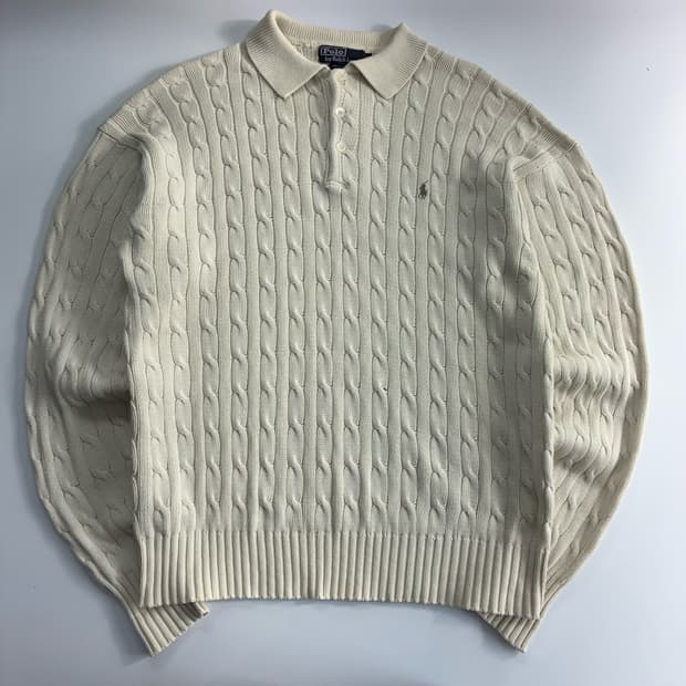 Polo  폴로 랄프로렌 자수 코튼 케이블 카라 니트 