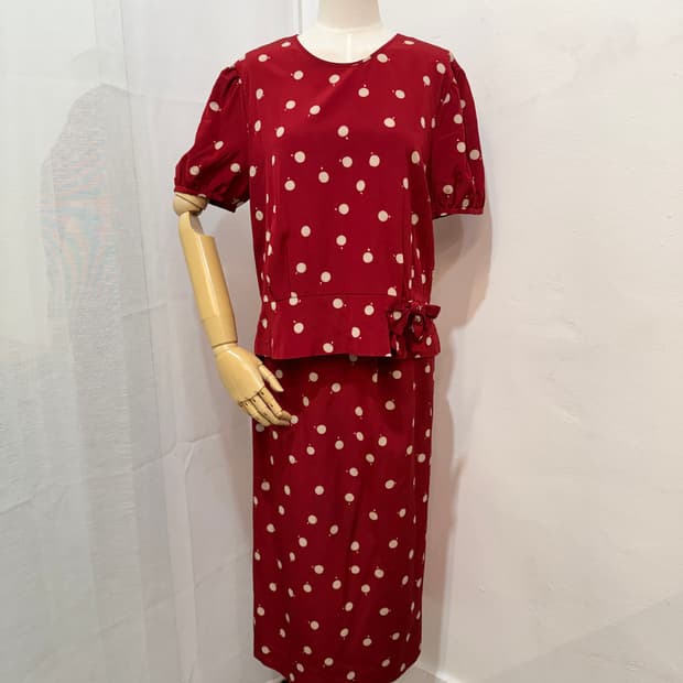 일본빈티지 레드 도트 땡떙이 셋업 투피스 3751
