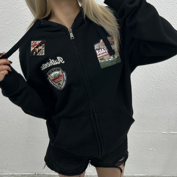 지프 프린팅 로고 블랙 후드집업 XL