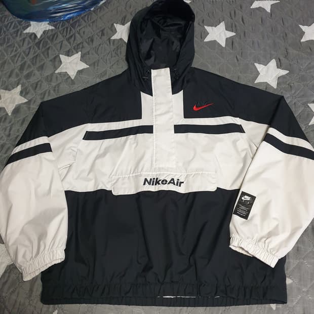 나이키 에어 우븐 하프집업 후드 아노락 검횐 (XXL)