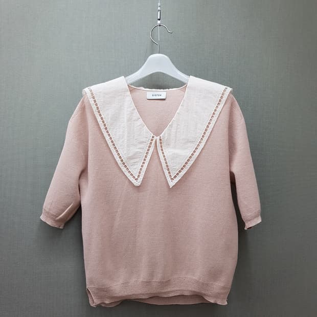 한섬 시스템 2021 빅 세일러카라 배색 니트 탑 90F사이즈