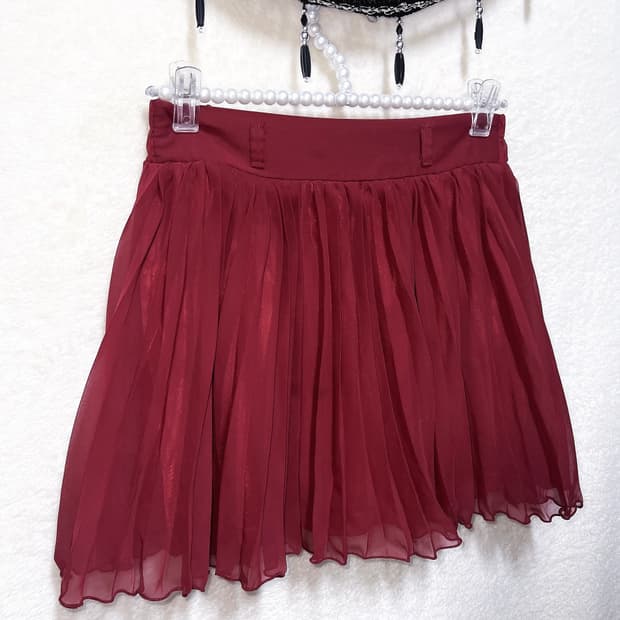잉그니 버건디 플리츠 주름 쉬폰 미니스커트 로맨틱고딕 고스 갸루 핀터